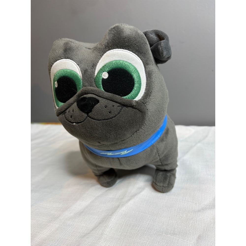 Disney Store Puppy Dog Pals Bingo Plush Grey Pug Dog Blue Collar Green Eyes
